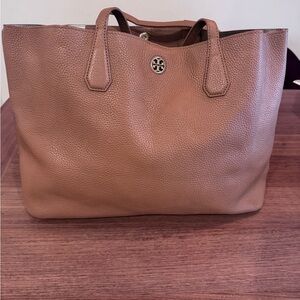 Tory Burch Pebbled Leather Tote in Light Brown Carmel color